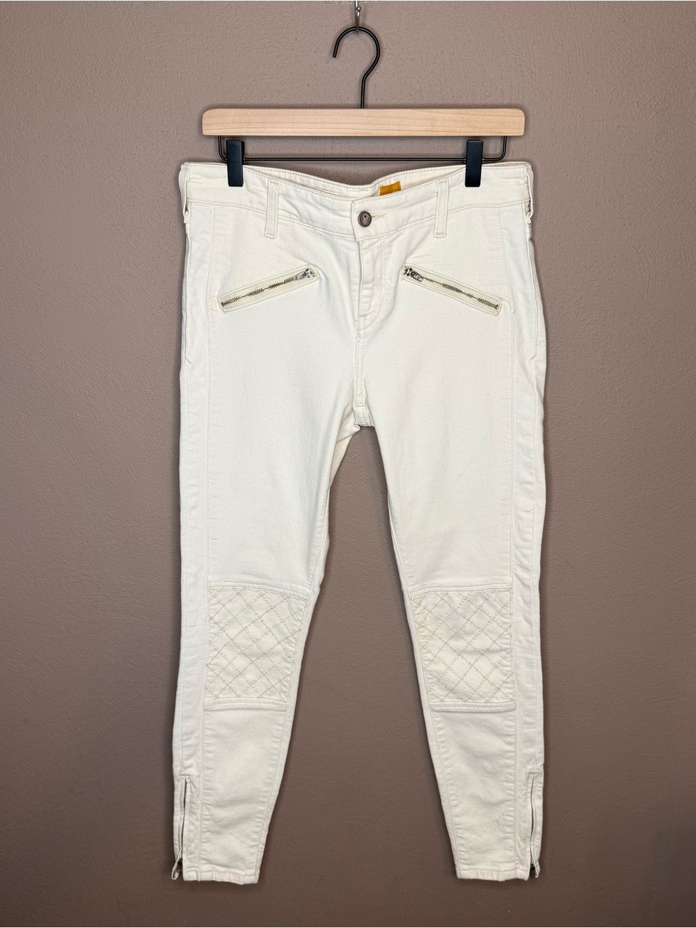 Pilcro & The Letterpress Women's Ivory Slim Straight Leg Jeans Ankle Zip Size 29